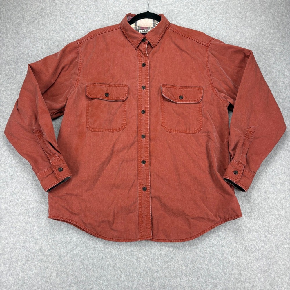 LL Bean Button Down Shirt Women L Red Flannel Lined Rugged Gorpcore Outdoor Fall